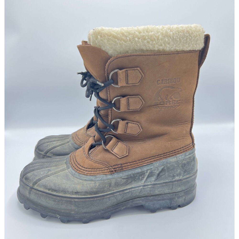 Sorel Caribou II Waterproof Winter Boots Men's Size 9 Tan Black Leather Snow